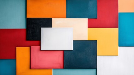 Fototapeta premium Color Block Abstract Background: A vibrant and modern abstract background featuring a bold and colorful composition of rectangular blocks in various hues, creating a dynamic and eye-catching design. 