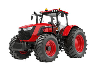 Modern red tractor with large wheels for agriculture and farming