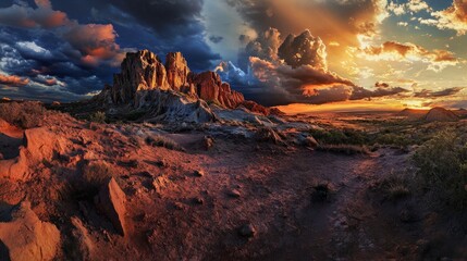 Fototapeta premium Sunset Over a Dramatic Rocky Landscape