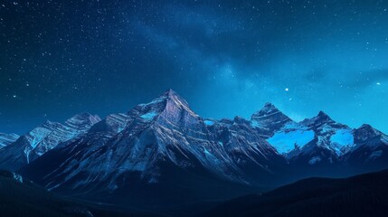Night Sky Over Snowy Mountain Range