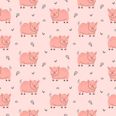 Obraz premium Seamless pattern with cute pig and flower
