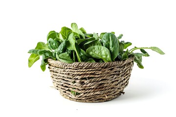 Naklejka premium Fresh Spinach in a basket on white background