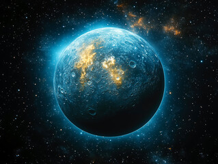 Obraz premium blue planet with craters 