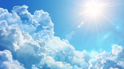 72. Sunny day sky featuring bright blue expanse and soft white clouds, designed as a backdrop for web advertisements and banners, providing plenty of text space