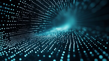 Fototapeta premium Abstract blue light dots forming a tunnel, futuristic background.