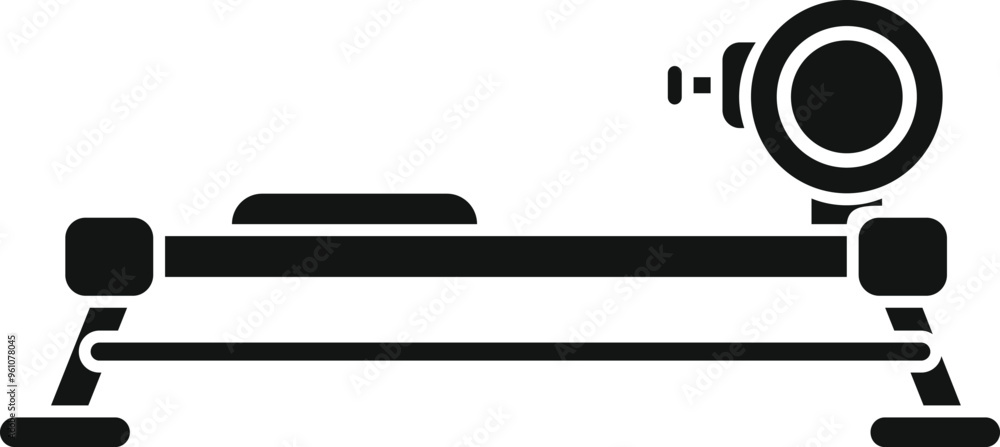 Poster this simple, scalable and customizable black on white vector icon represents a rowing machine, perfe
