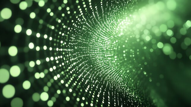 Fototapeta Abstract green light tunnel with bokeh effect.