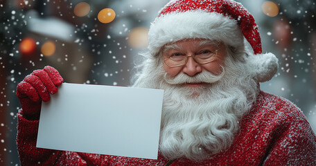 Naklejka premium Santa Claus holding a white banner