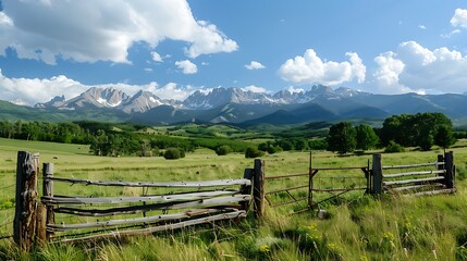 Great view with a rustic fence giving an overview of the rocky Mountains