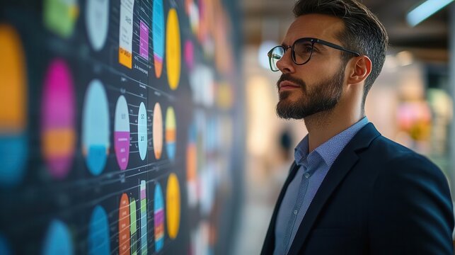 Manager with project milestone chart, conference room, planning