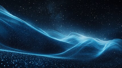 Abstract blue glowing waves with a starry night sky in the background.