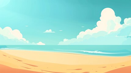 Obraz premium 160. Playful vector summer background with a sandy beach, clear skies, and whimsical clouds, creating a fun and sunny landscape for various designs