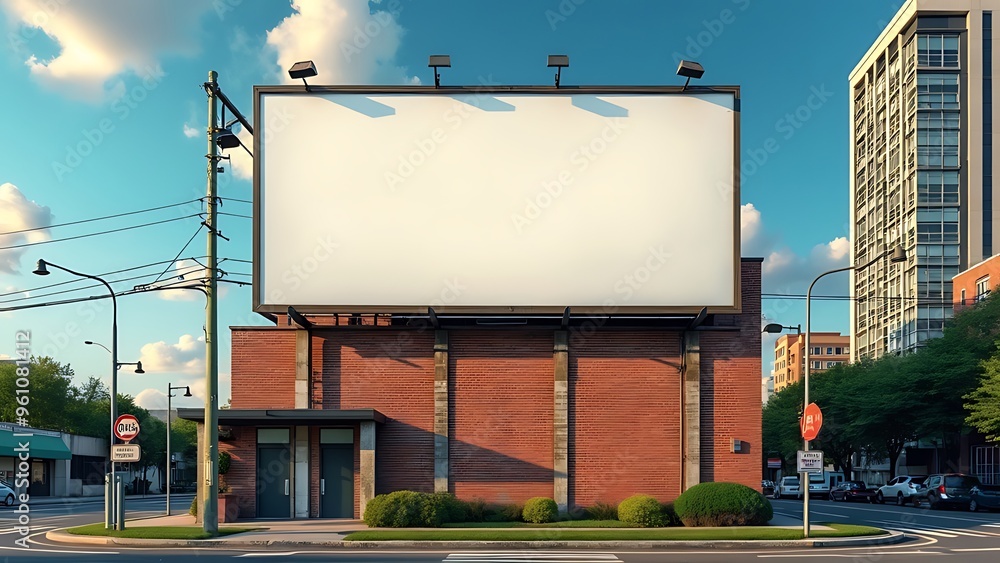 Wall mural in an urban setting, a large horizontal billboard awaits advertising content, positioned in front of