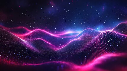 Fototapeta premium Abstract digital background with pink and blue glowing particles.
