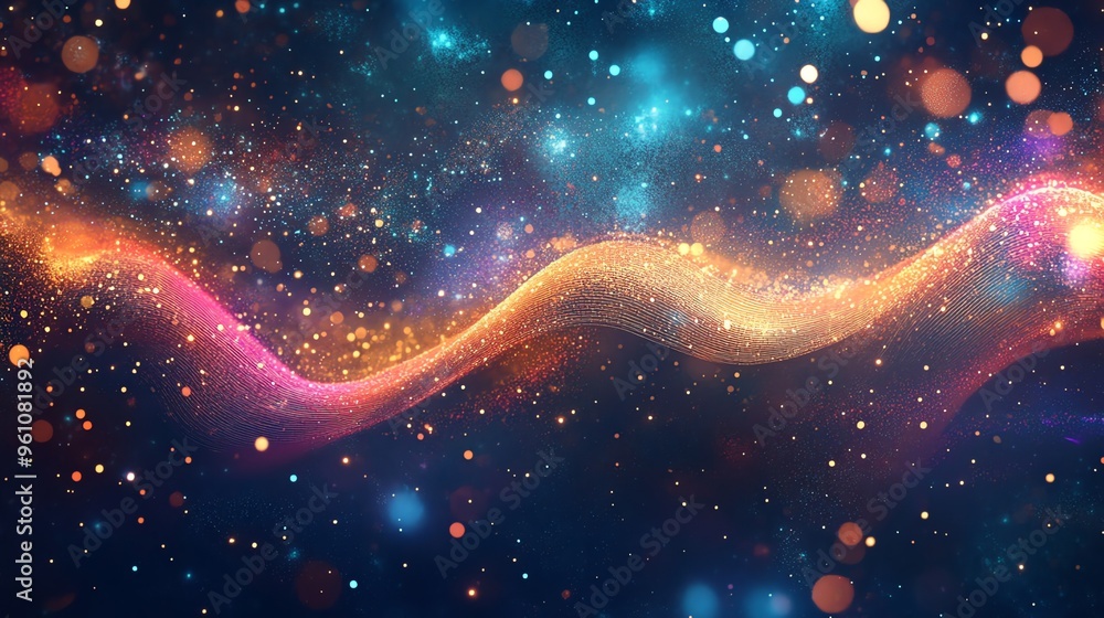 Poster abstract background with sparkling and glittering particles.