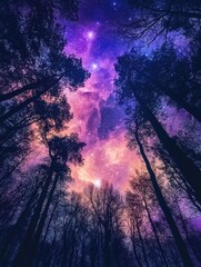 Fototapeta premium Celestial Forest: Vibrant Night Sky