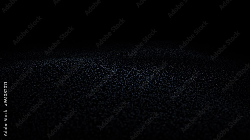 Poster dark dotted blue waves loop motion on black background. concept science and technology copy space an