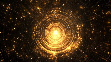 Fototapeta premium Abstract glowing golden rings with lights in a dark background