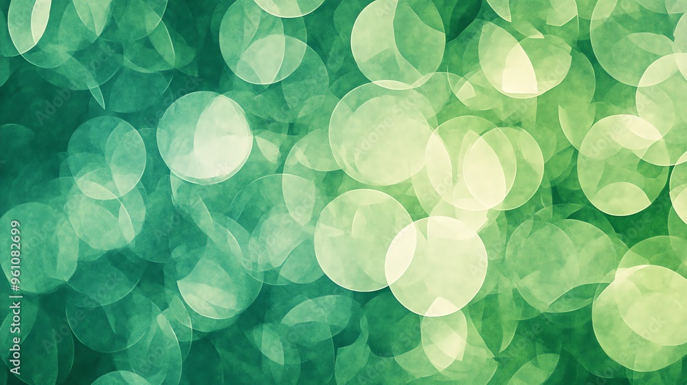 Poster abstract green background with bokeh circles.