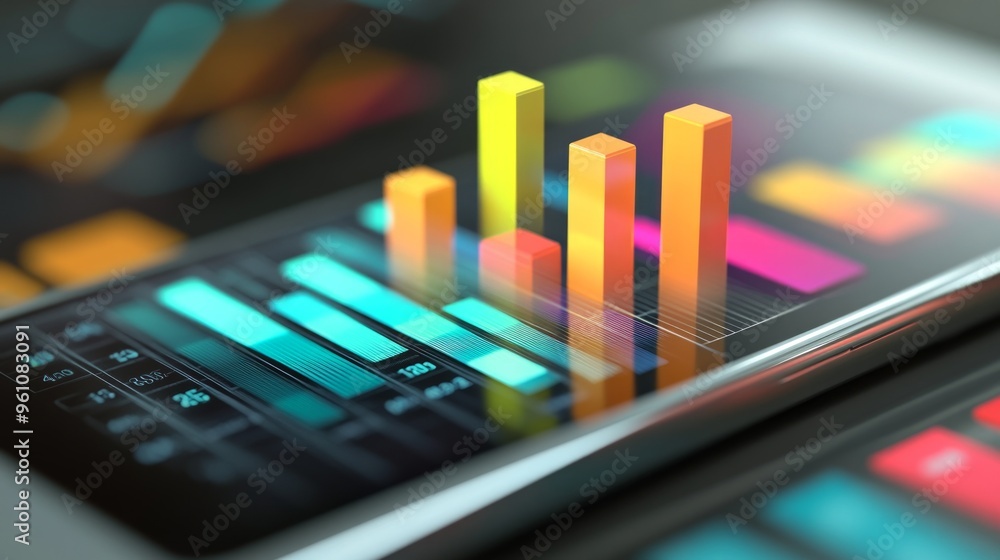 Poster colorful bar graph on a smartphone display