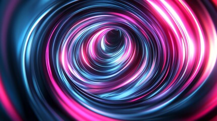 Abstract swirling neon light tunnel with pink and blue hues.