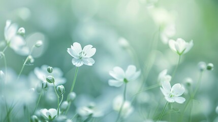 192. Delicate spring flower background with numerous small white flowers in a garden, presented in a soft focus for a serene and abstract summer aesthetic