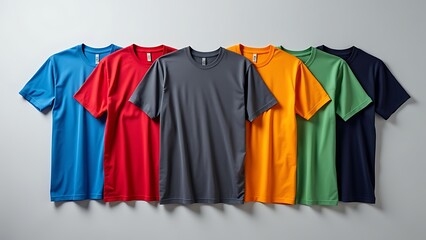 A collection of colored t-shirt templates for men, showcasing a variety of design options