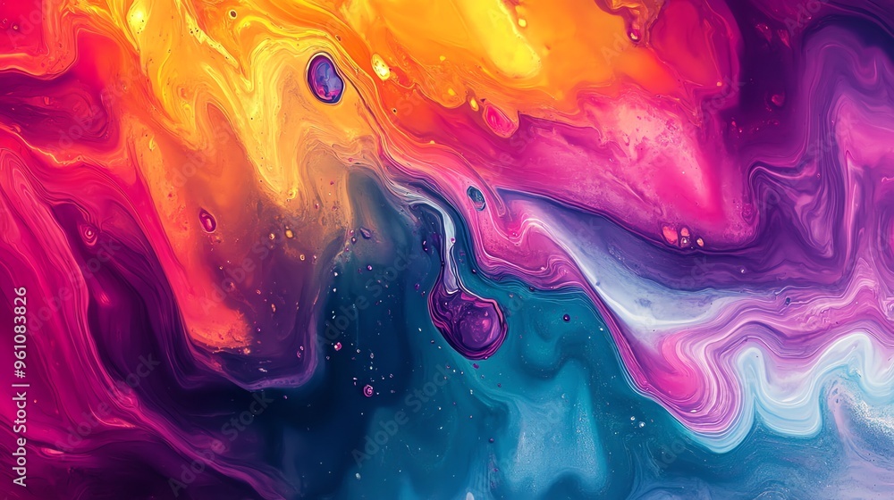 Poster abstract background with colorful swirls and bubbles.