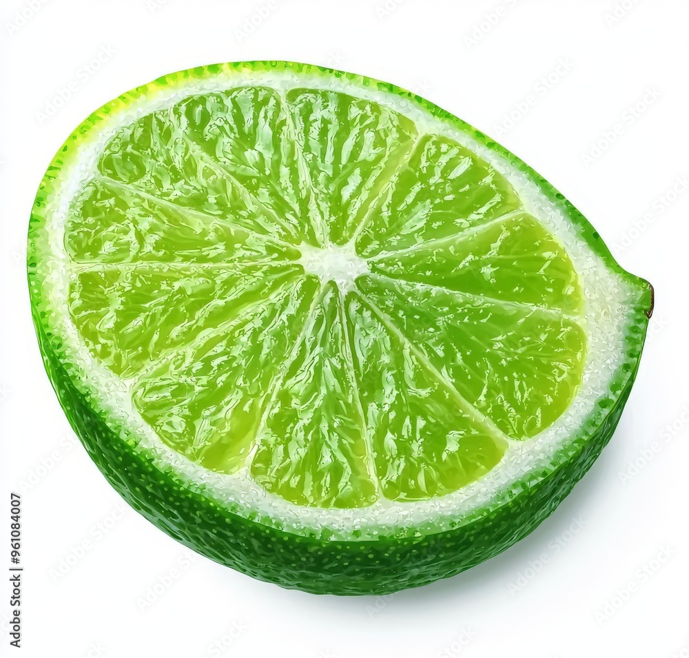 Wall mural a juicy slice of a green lime on a white background