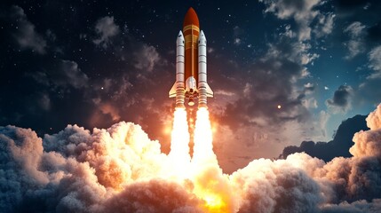 Space Shuttle Launch Through the Clouds