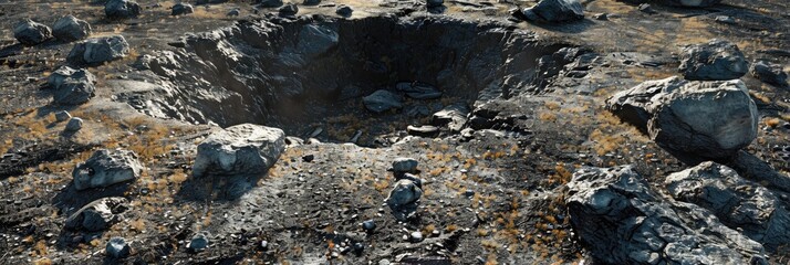 Obraz premium Naturally Occurring Rocks Dispersed in a Crater