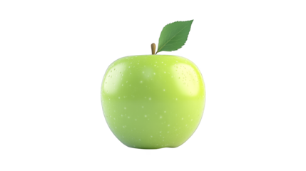 Green Apple with Leaf on Checkered Pattern Background
