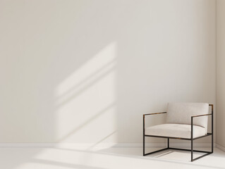 Wood armchair beige white minimalist style living room empty white wall