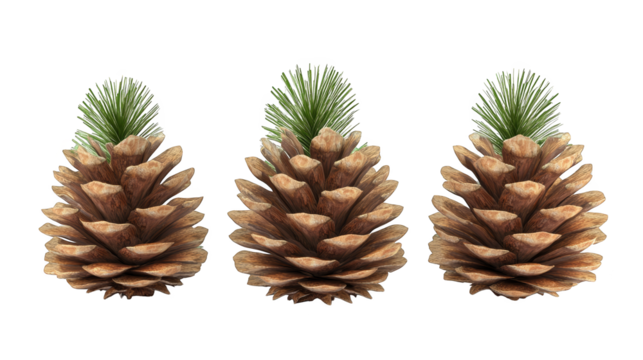 Three Pine Cones on Checkered Background