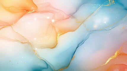 Fototapeta premium Pastel fluid art with gold accents and soft gradients background