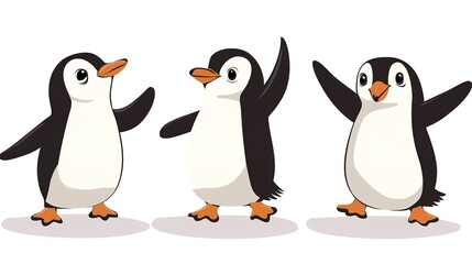 Naklejka premium Cute Penguin Dancing Vector Illustration on White Background. Playful and Joyful Penguin Character with Fun Dance Moves.