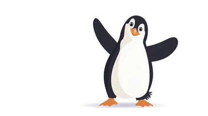 Obraz premium Cute Penguin Dancing Vector Illustration on White Background. Playful and Joyful Penguin Character with Fun Dance Moves.