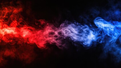 Fototapeta premium Abstract red and blue colored smoke with neon pink and purple hues on a black background, dark wallpaper, vibrant and dynamic smoke patterns