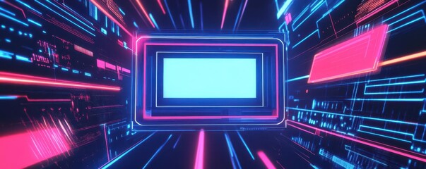 Futuristic digital background with neon lights and vibrant colors, creating an immersive tech atmosphere.