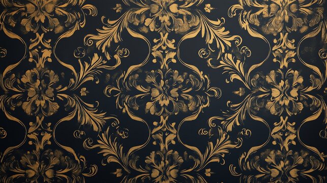 A luxurious damask pattern in gold on a black background.