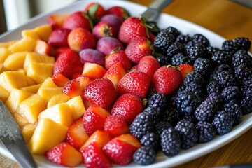 Fresh fruit being cut for breakfast, Monday morning, healthy and delicious