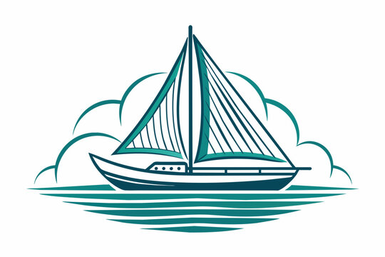 recommend clip art: A stylized line drawing of a sailing-boat vector art illustration