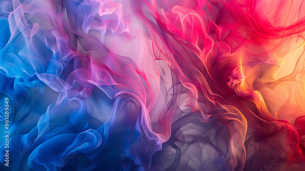 Poster colorful swirls of smoke blending in abstract patterns. a mesmerizing display of swirling colors, bl