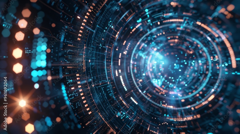 Poster digital tunnel of light and data