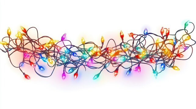 Christmas lights in a tangled string, festive decoration, vector art, isolated on white background