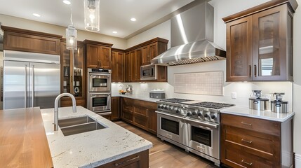 Fototapeta premium Modern Kitchen with Stainless Steel Appliances and Granite Countertops