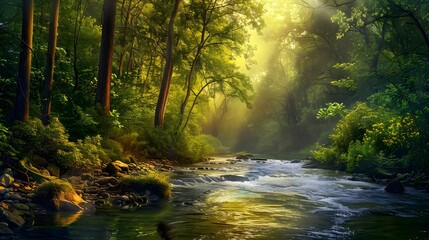 Obraz premium Sunlit Forest Stream