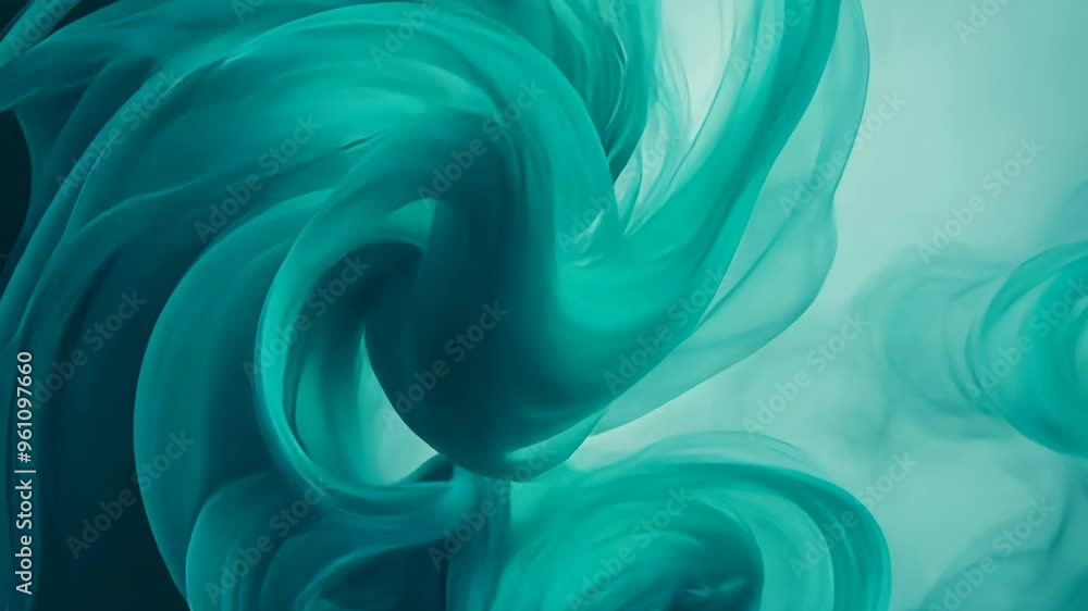 Poster exploring the captivating movement of ethereal blue and teal fabric waves in an artistic display