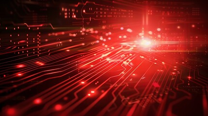 Abstract neon light network with Realtime malware detection, cybersecurity, monitoring, red neo lights and particles 