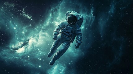 Fototapeta premium Astronaut Floating in Cosmic Nebula